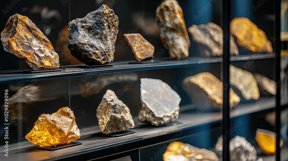Poster close-up of meteorite collection displayed in gallery
