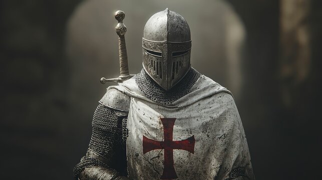 Knight in Armor Standing at Attention