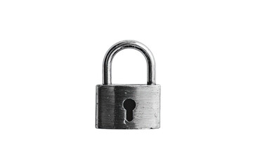 A classic metal padlock isolated on a white background, symbolizing security and protection for various applications.