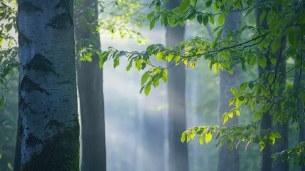 Foggy Forest Scene in Early Morning Light