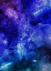 Galaxy in universe and atmosphere with little stars at dark background.