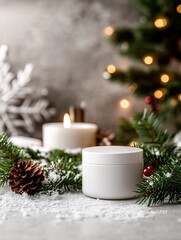 Elegant skincare product on a festive holiday table setting