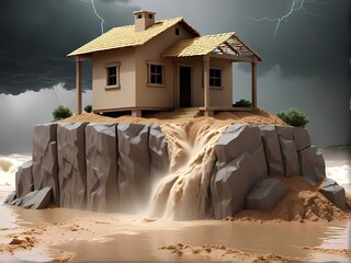 Fototapeta na wymiar A home with a strong foundation in the open, safe from harsh weather and natural disasters