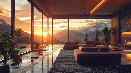 Fototapeta premium Luxurious Mountain Villa Interior with Stunning View