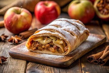 Warm apple strudel filled with apples and cinnamon