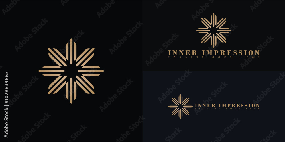 Poster modern spiral initial vector letter i or ii logo in gold color isolated on multiple background color