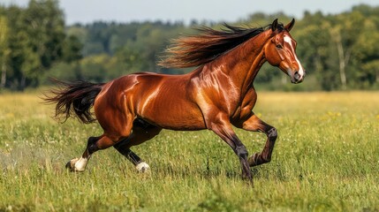 Slender Horse Galloping Freely in Open Field