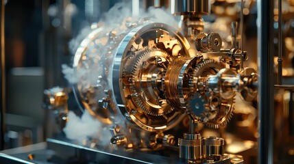 Fototapeta premium Steampunk Inspired Dynamic Device with Gears and Steam