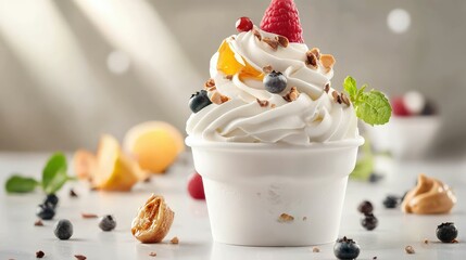 Delicious Ice Cream Yogurt with Toppings in a Shop