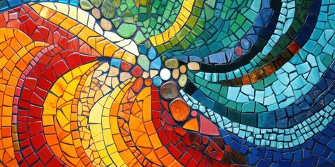 Colorful mosaic tile artwork in abstract pattern.