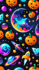Candy Galaxy: Enchanted Neon Halloween Stickers in 4K Resolution