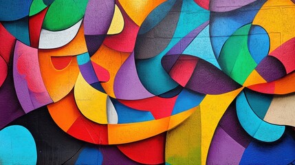 Abstract colorful geometric graffiti on wall.