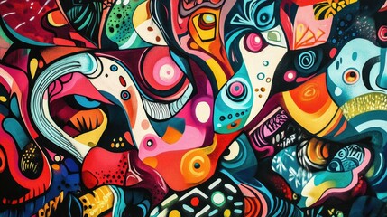 Abstract colorful graffiti art wall.