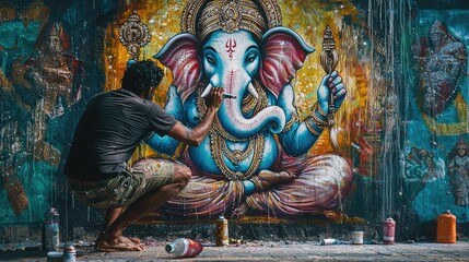 Fototapeta premium Vibrant Street Art of an Elephant Mural in Progress