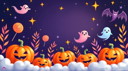 Fototapeta premium Halloween Night Cartoon Pumpkin Illustration