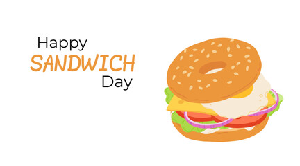 National Sandwich Day banner with colorful sandwiches filled with fresh vegetables, cheese and meat. Design for holiday promotions, or culinary projects.