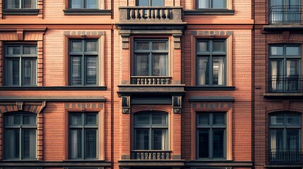 Fototapeta premium Facade of an old building with windows and balconies.