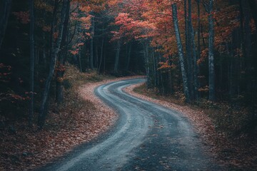 Fototapeta premium road in autumn forest in the dark night