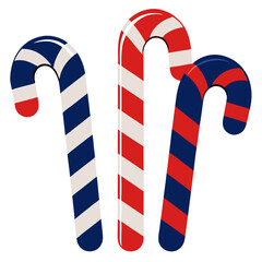 Candy Cane Trio: A festive trio of candy canes, red and white with blue stripes, in a playful arrangement, ready to add a sweet touch to your holiday designs.  