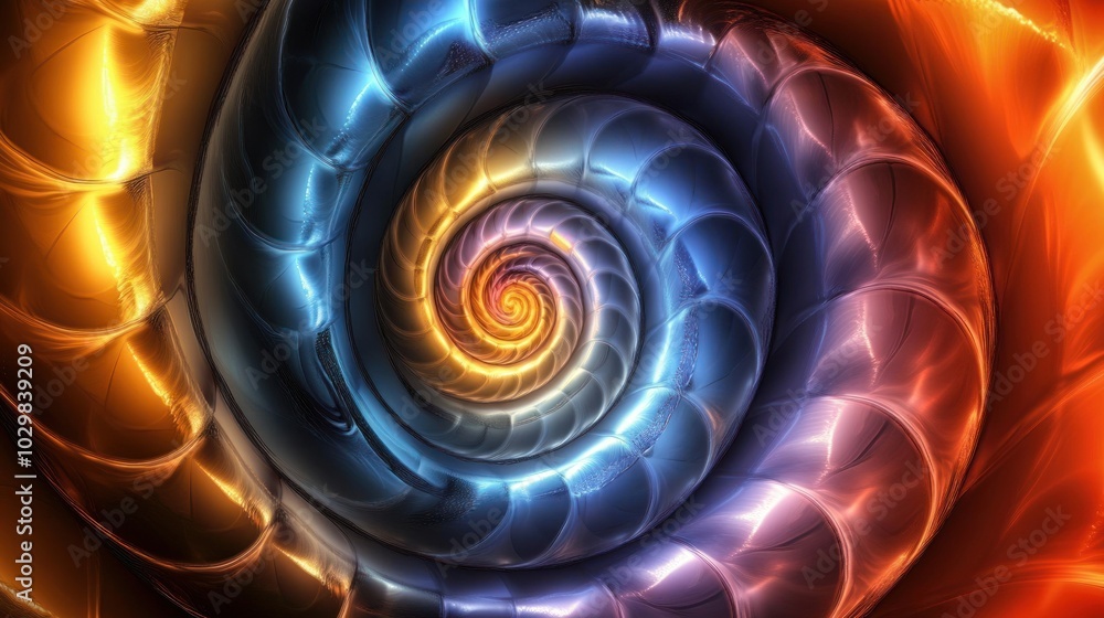 Poster abstract colorful spiral pattern with warm and cool colors.