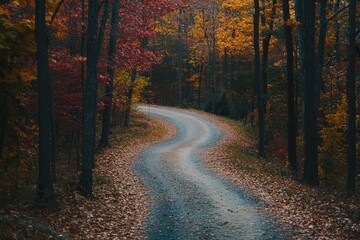 road in autumn forest in summer season