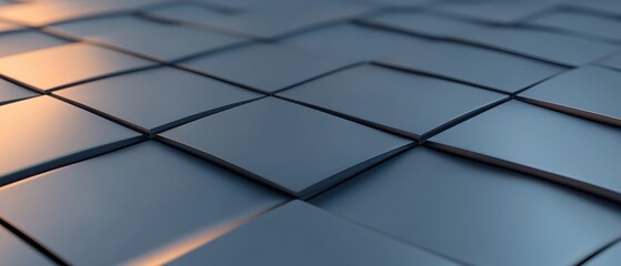 A close up of a blue surface with squares of varying sizes. The squares are arranged in a way that creates a sense of depth and texture. The image conveys a feeling of modernity and sophistication