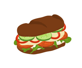 Sandwiches with Various Ingredients. Vector cartoon illustration of sandwich, bagel, burger with meat, fish, avocado, egg, cheese and vegetables.
