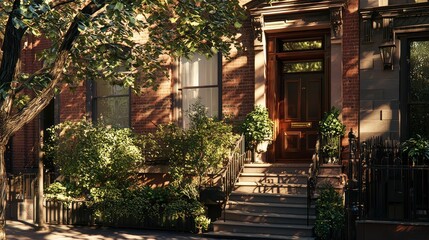 Fototapeta premium Charming Brownstone Apartment with Serene View