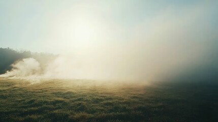 Obraz premium Serene Foggy Landscape with Rising Steam