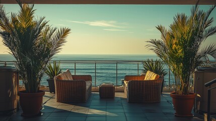 Fototapeta premium Serene Balcony View of Breathtaking Ocean Landscape