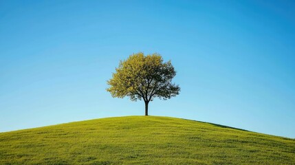 Serene Lone Tree on a Hill Under Clear Sky