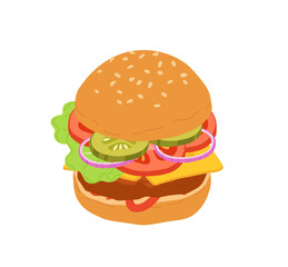 Sandwiches with Various Ingredients. Vector cartoon illustration of sandwich, bagel, classic burger with meat, fish, avocado, egg, cheese and vegetables.