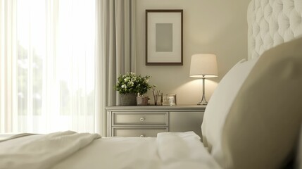 Naklejka premium Serene Modern Bedroom with Elegant Silver Accents