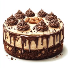 Delicious Chocolate Cake with Almond Topping - Illustration