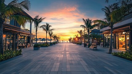Fototapeta premium Serene Sunset View Over Contemporary Beach Pathway