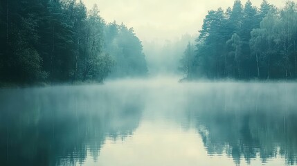 Tranquil Lake View Covered in Fog
