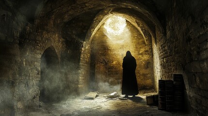 Mysterious Figure in Shadowy Forgotten Templar Ruins