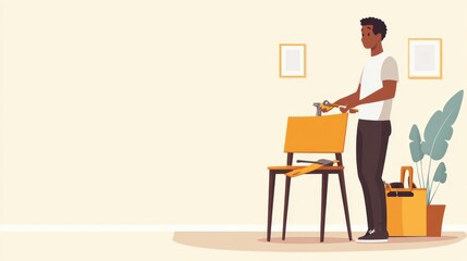 Man Fixing Furniture with Toolbox in Bright Room