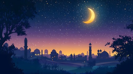 a starry night sky with a bright moon