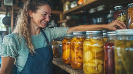 Woman Organizing Reused Jars for Food Storage