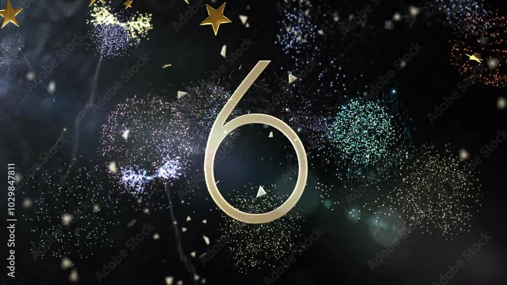 Poster number 6 with fireworks and stars animation on dark background