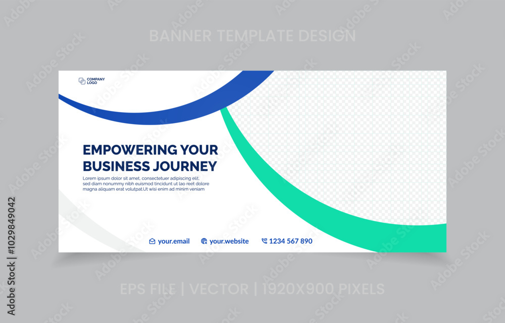 Fototapete template banner design green and blue color, easy to replace image and text.