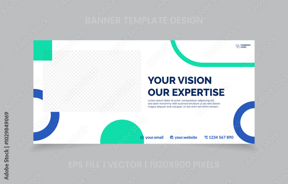 Fototapete template banner design green and blue color, easy to replace image and text.