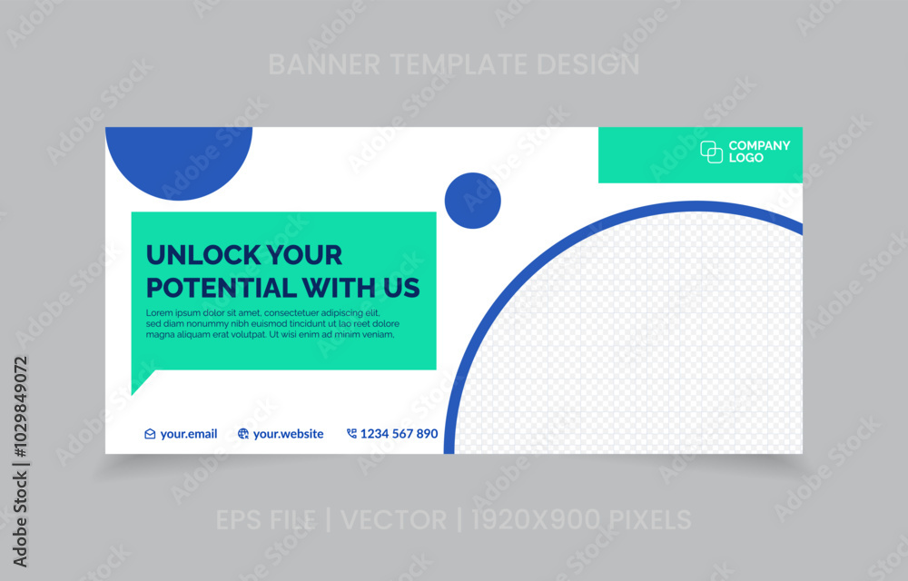 Fototapete template banner design green and blue color, easy to replace image and text.