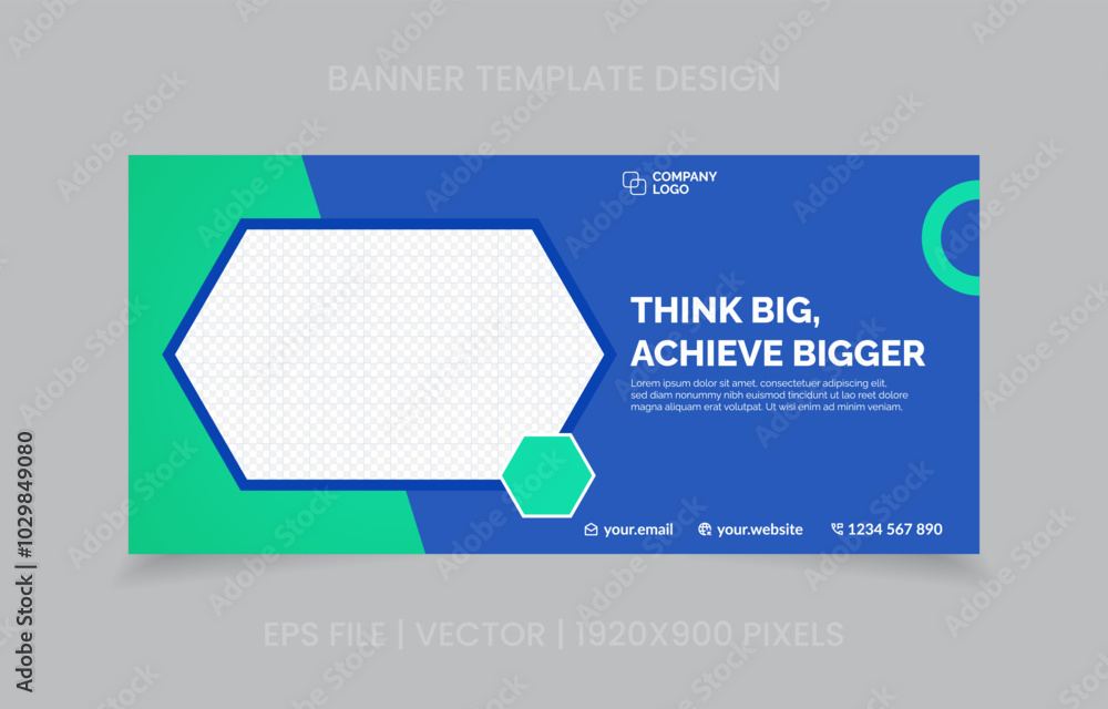Fototapete template banner design green and blue color, easy to replace image and text.