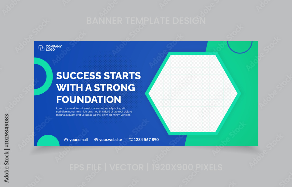 Fototapete template banner design green and blue color, easy to replace image and text.
