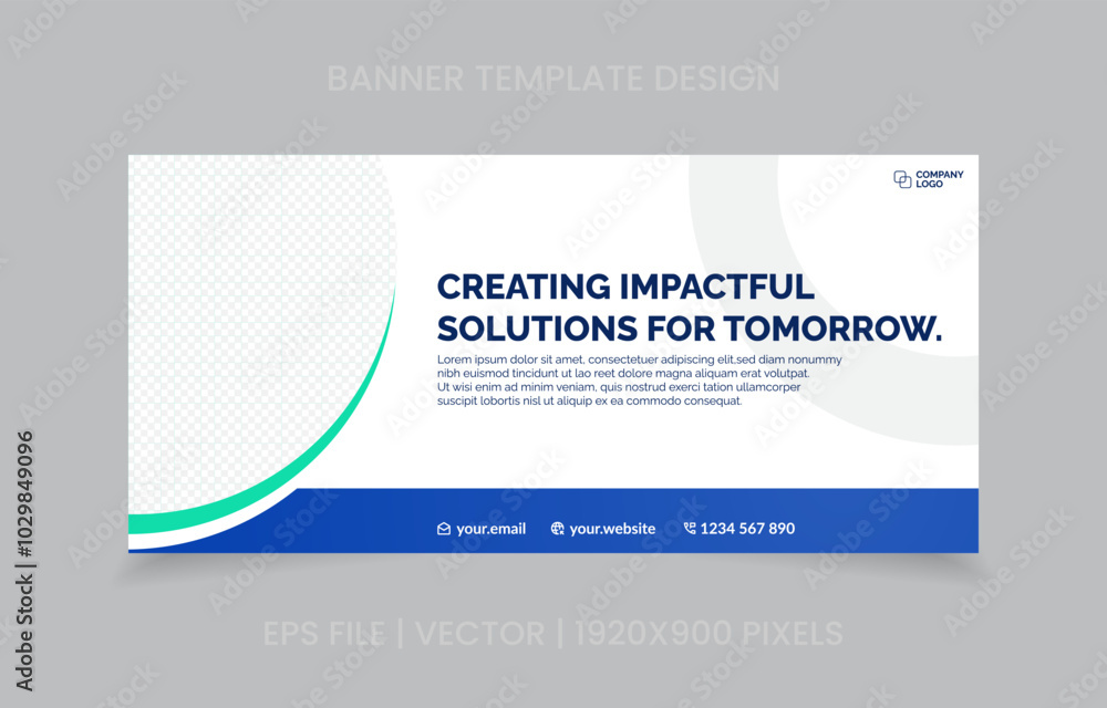 Fototapete template banner design green and blue color, easy to replace image and text.