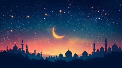 a starry night sky with a crescent moon