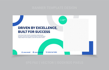 template banner design green and blue color, easy to replace image and text.