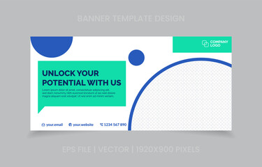 template banner design green and blue color, easy to replace image and text.